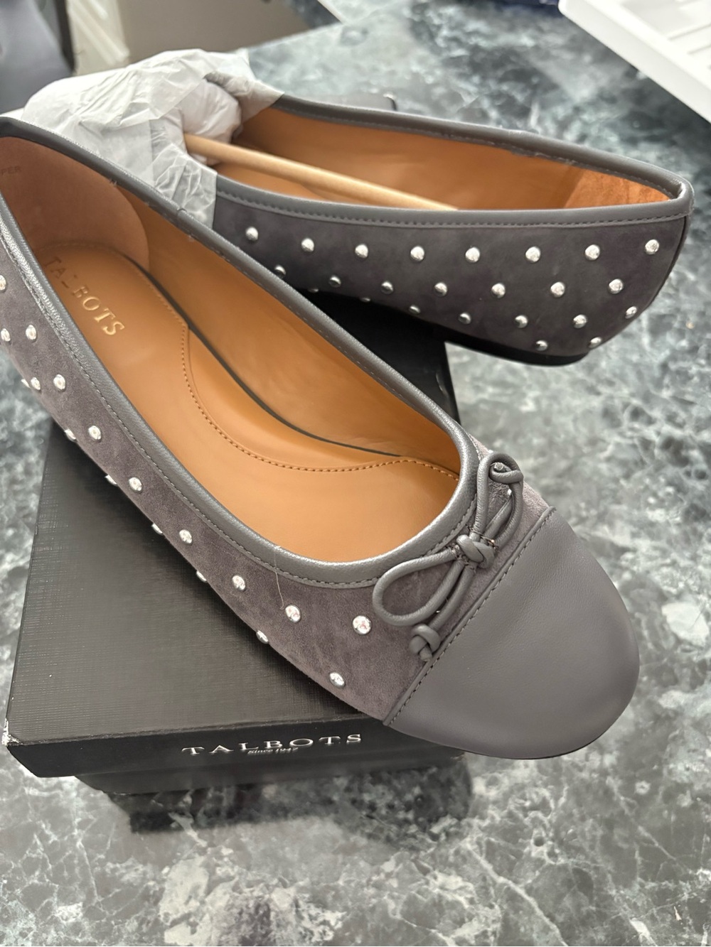 Talbots Charcoal Gray Studded Ballet Flats